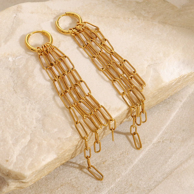 Jieding European and American stainless steel tassel earrings have a sense of luxury, light luxury earrings, titanium steel, non-fading ear jewelry, cross-border