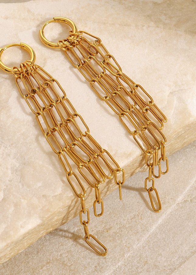 Jieding European and American stainless steel tassel earrings have a sense of luxury, light luxury earrings, titanium steel, non-fading ear jewelry, cross-border