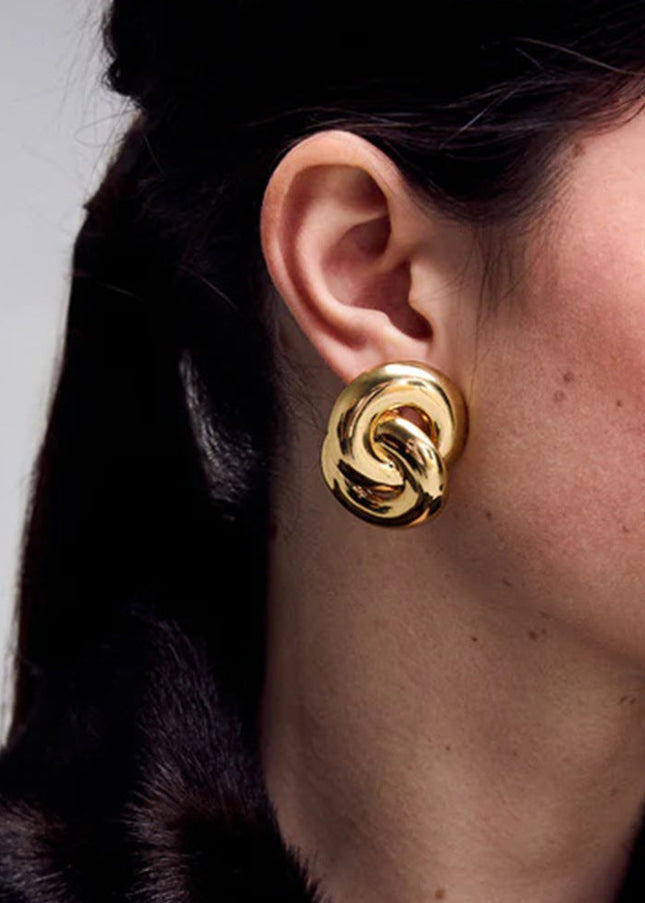 Jieding European and American stainless steel 18k gold double ring earrings, metal exaggerated face, small studs, foreign trade versatile jewelry