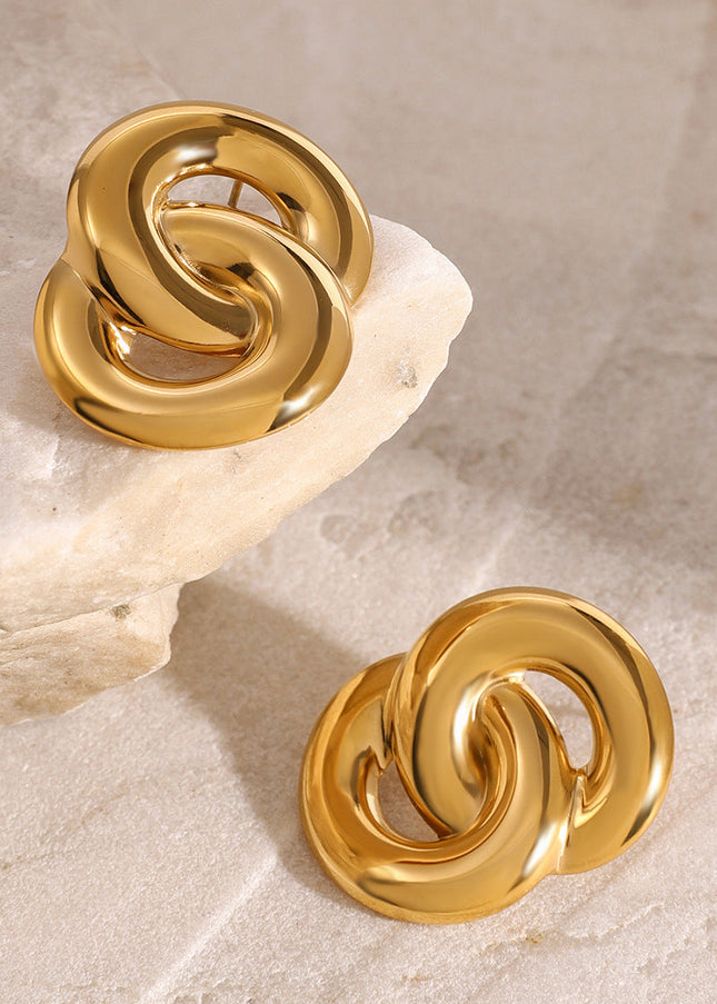 Jieding European and American stainless steel 18k gold double ring earrings, metal exaggerated face, small studs, foreign trade versatile jewelry