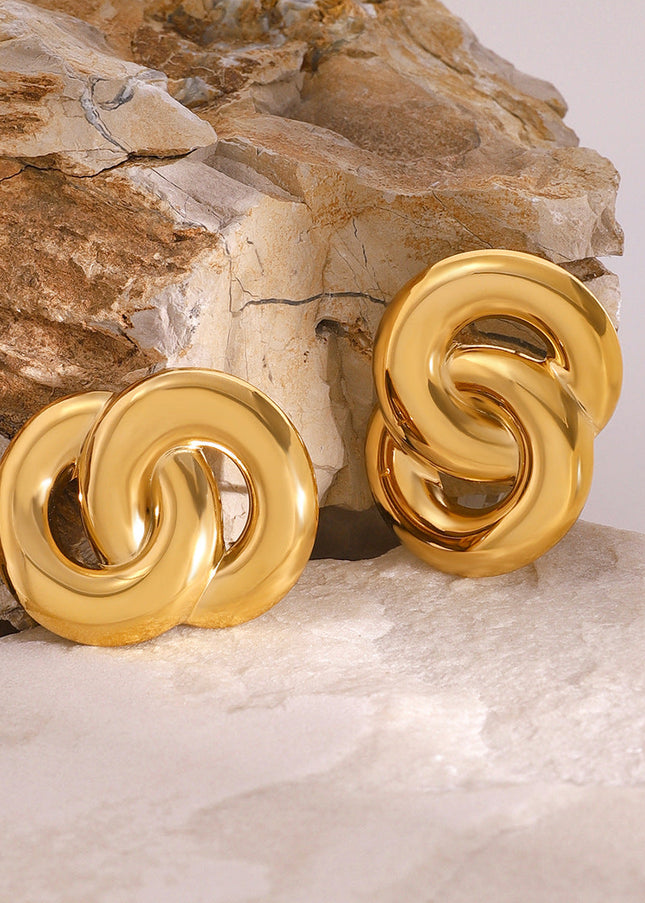 Jieding European and American stainless steel 18k gold double ring earrings, metal exaggerated face, small studs, foreign trade versatile jewelry