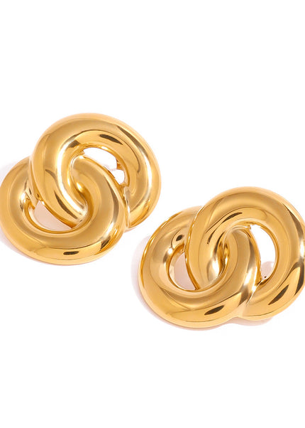 Jieding European and American stainless steel 18k gold double ring earrings, metal exaggerated face, small studs, foreign trade versatile jewelry