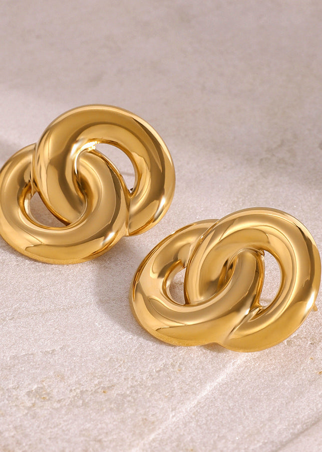 Jieding European and American stainless steel 18k gold double ring earrings, metal exaggerated face, small studs, foreign trade versatile jewelry