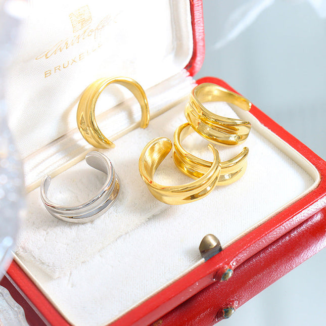 Marka European and American Punk Style Geometric Ring Simple Multi-layer Titanium Steel Ring 18K Gold Tide Rings Open Rings