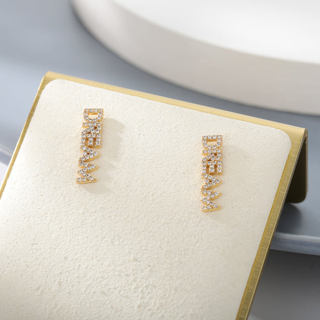 SOUVOIR 14K Gold Plated, Zirconia Earrings Dreaming Earrings | Gold Dream Zirconia Stud Earrings