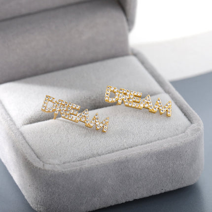 SOUVOIR Gold 14K Gold Plated, Zirconia Earrings Dreaming Earrings | Gold Dream Zirconia Stud Earrings