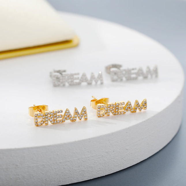 SOUVOIR Silver 14K Gold Plated, Zirconia Earrings Dreaming Earrings | Gold Dream Zirconia Stud Earrings