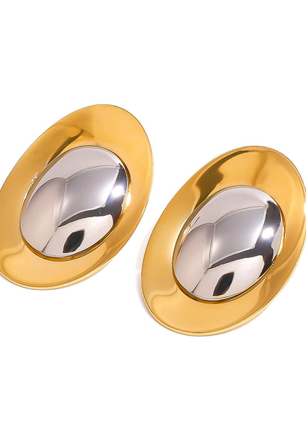 Jieding European and American stainless steel, gold and silver, contrasting geometric metal earrings, personality, fashion, glossy studs, foreign trade jewelry, women