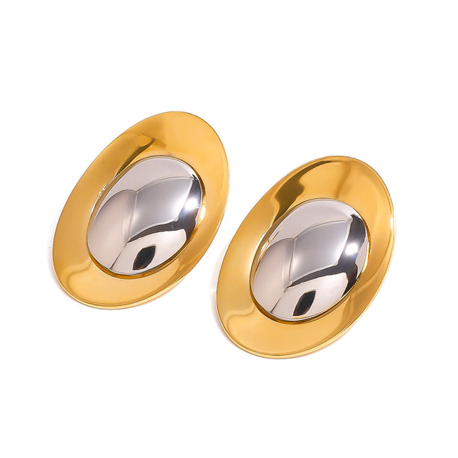 Jieding European and American stainless steel, gold and silver, contrasting geometric metal earrings, personality, fashion, glossy studs, foreign trade jewelry, women