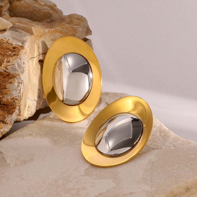 Jieding European and American stainless steel, gold and silver, contrasting geometric metal earrings, personality, fashion, glossy studs, foreign trade jewelry, women