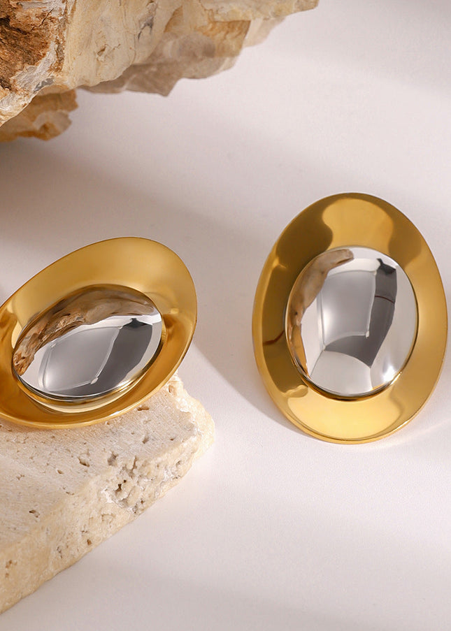 Jieding European and American stainless steel, gold and silver, contrasting geometric metal earrings, personality, fashion, glossy studs, foreign trade jewelry, women