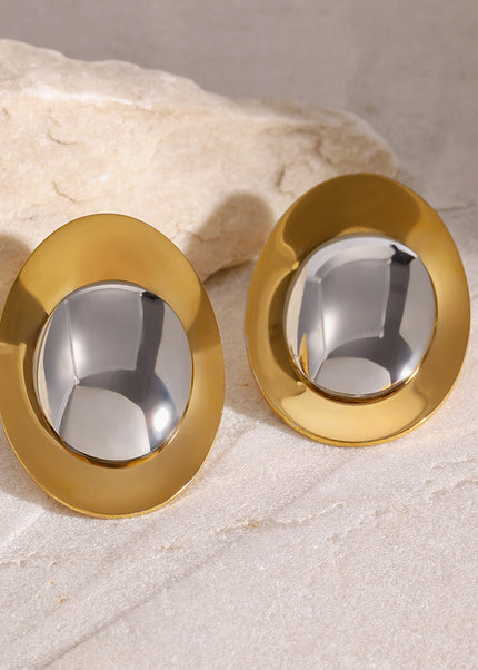 Jieding European and American stainless steel, gold and silver, contrasting geometric metal earrings, personality, fashion, glossy studs, foreign trade jewelry, women