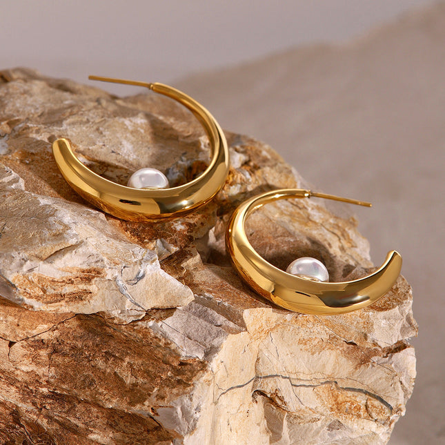 Jieding European and American stainless steel pearl earrings high-end ins exaggerated earrings cross-border jewelry titanium steel stud earrings