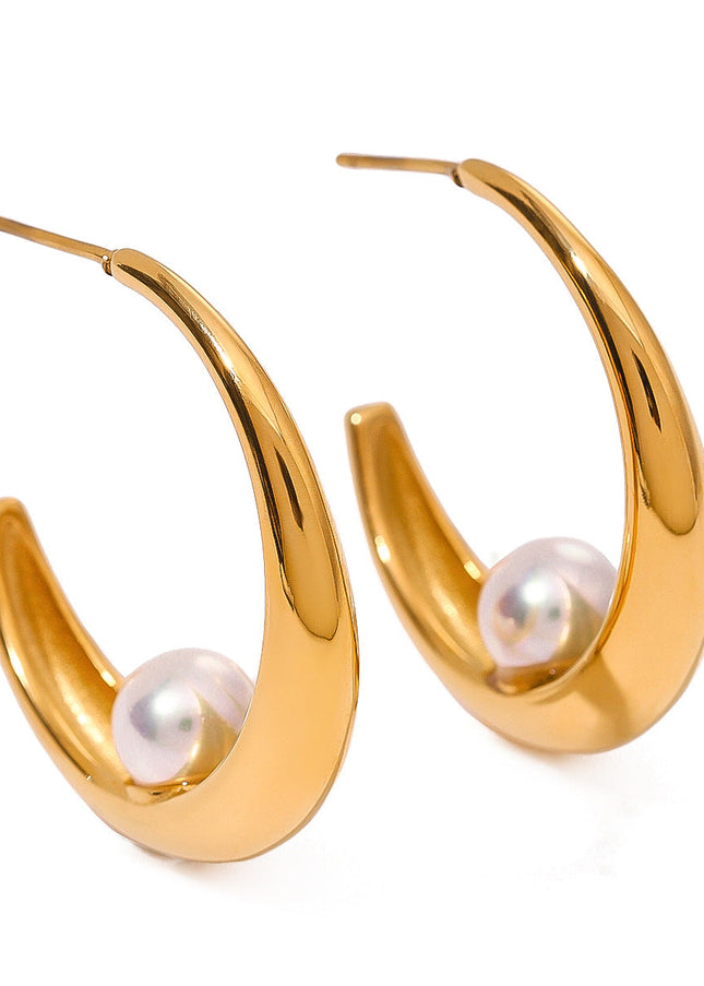 Jieding European and American stainless steel pearl earrings high-end ins exaggerated earrings cross-border jewelry titanium steel stud earrings