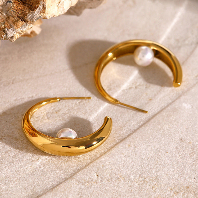 Jieding European and American stainless steel pearl earrings high-end ins exaggerated earrings cross-border jewelry titanium steel stud earrings