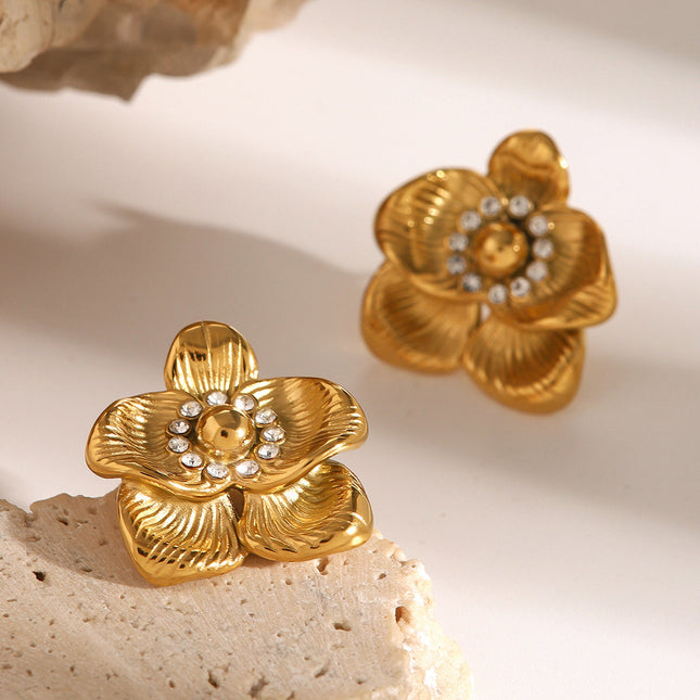 Jieding European and American titanium steel does not fade stainless steel zircon earrings high-end ins earrings exaggerated ear jewelry cross-border