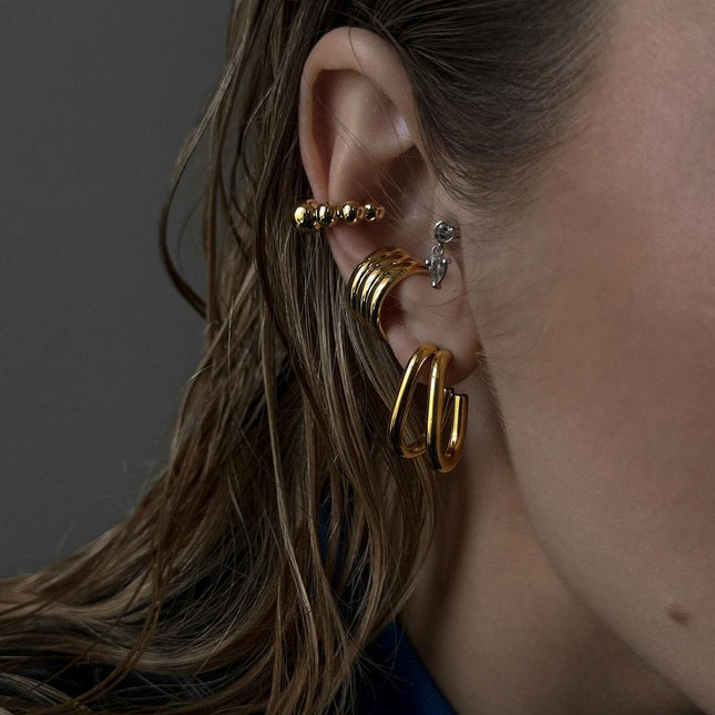 Jieding Europe and America pierced ear clips high-end exaggerated earrings stainless steel C-type earrings cross-border ear bone clips wholesale