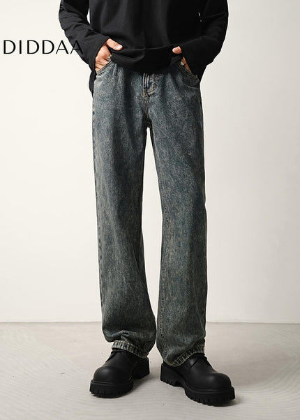 Dust Mist Nostalgic Wash Loose Straight Jeans for Men - Men’s Jeans