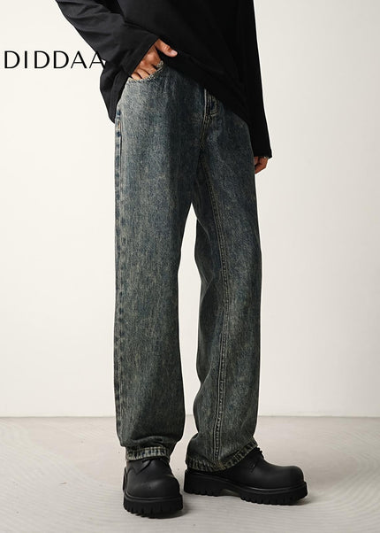 Dust Mist Nostalgic Wash Loose Straight Jeans for Men - Men’s Jeans