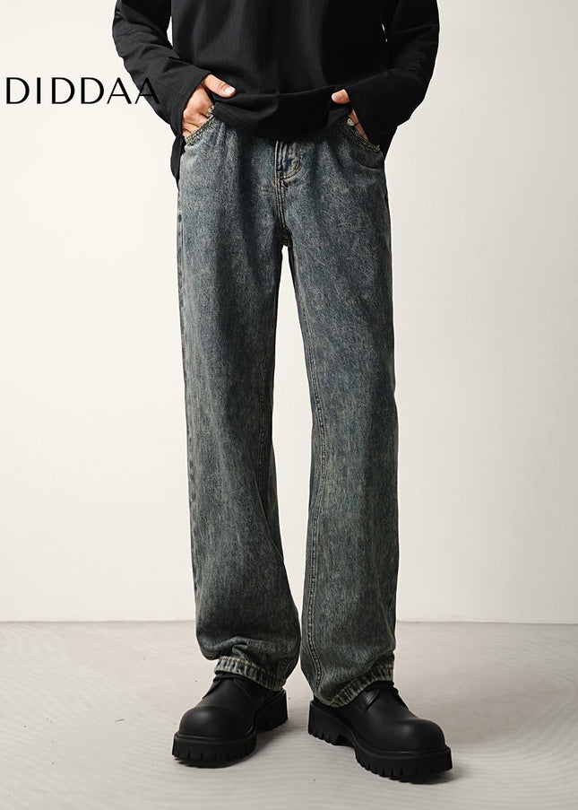 Dust Mist Nostalgic Wash Loose Straight Jeans for Men - Men’s Jeans