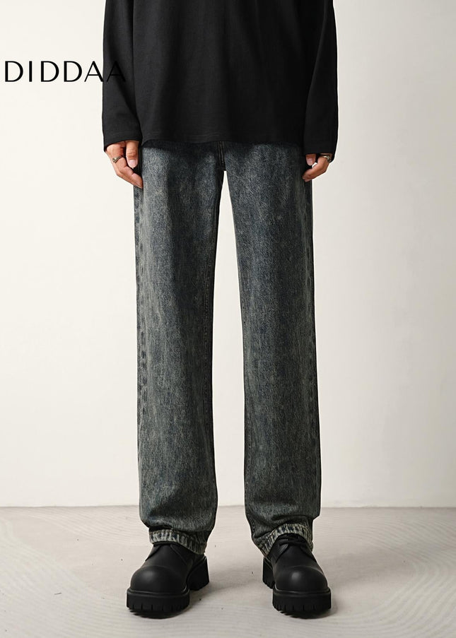 Dust Mist Nostalgic Wash Loose Straight Jeans for Men - Men’s Jeans