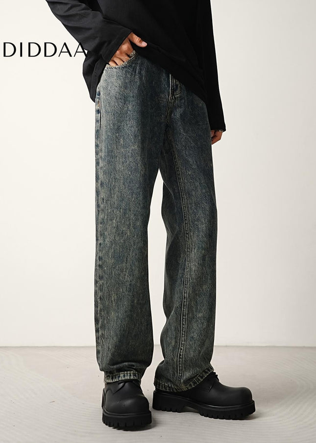 Dust Mist Nostalgic Wash Loose Straight Jeans for Men - Men’s Jeans
