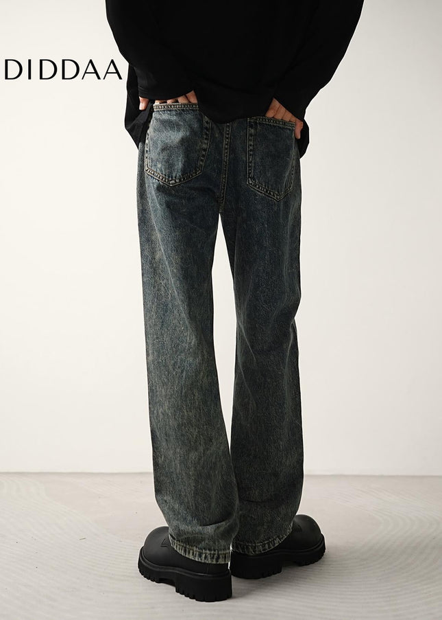 Dust Mist Nostalgic Wash Loose Straight Jeans for Men - Men’s Jeans