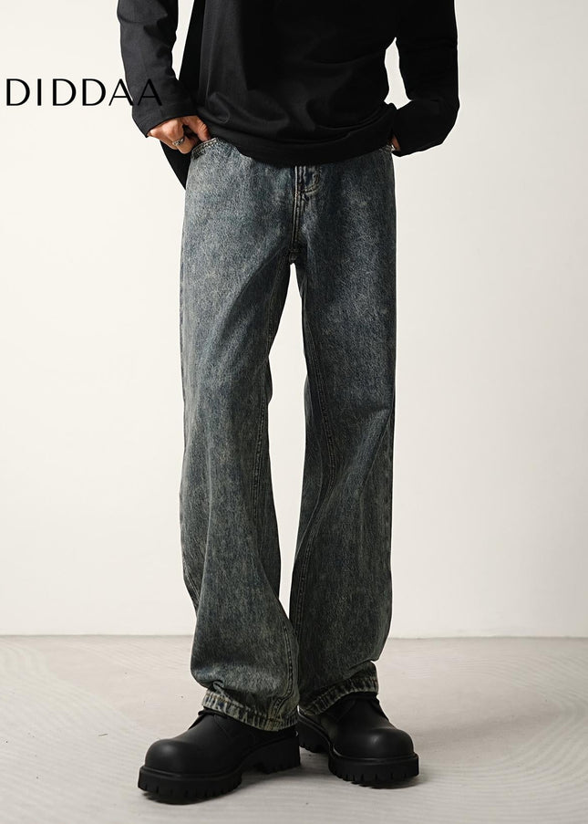 Dust Mist Nostalgic Wash Loose Straight Jeans for Men - Men’s Jeans