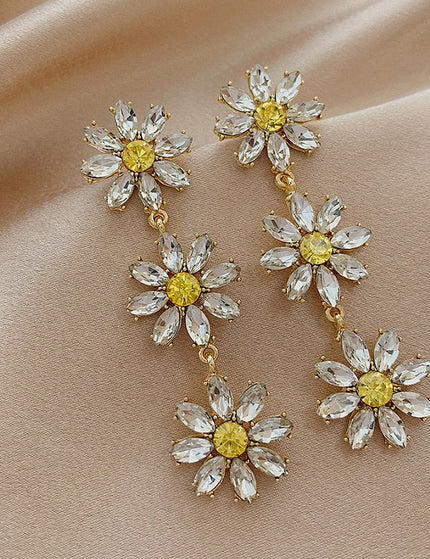 Elegant Earrings | Gold White Sunflower Drop Earrings - Gold - Earrings