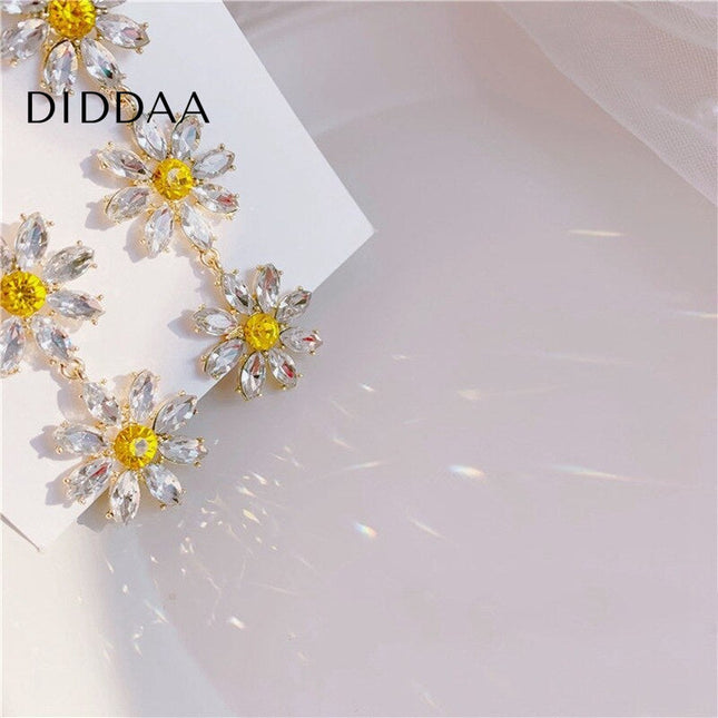 Elegant Earrings | Gold White Sunflower Drop Earrings - Gold - Earrings