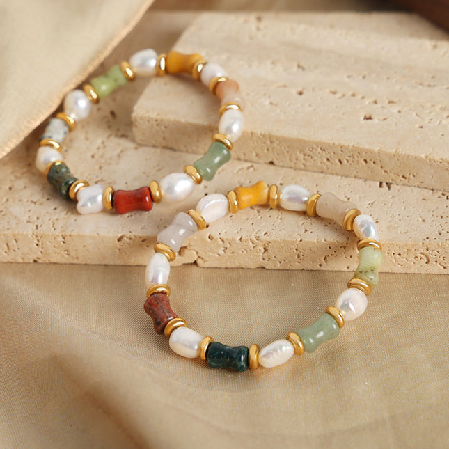 European and American new retro light luxury natural stone handmade beaded baroque freshwater pearl bracelet fashion jewelry women