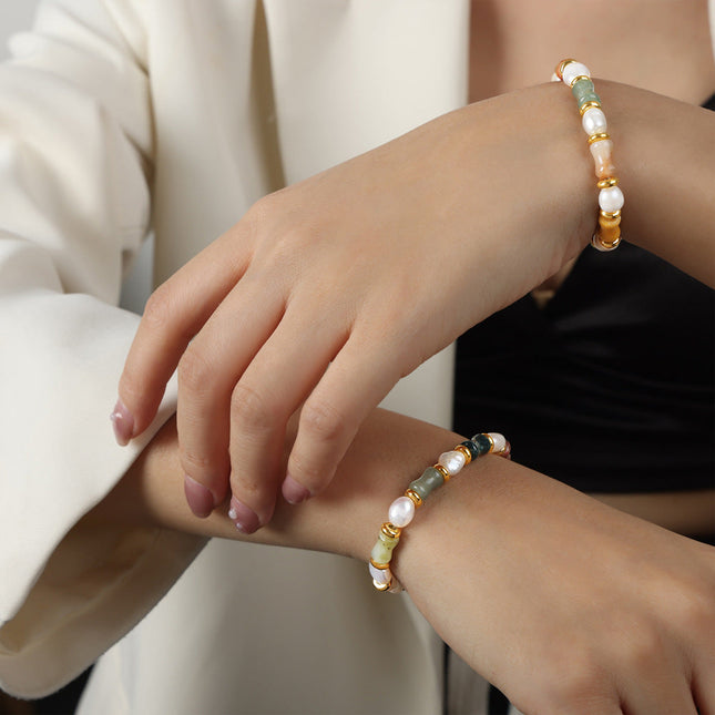 European and American new retro light luxury natural stone handmade beaded baroque freshwater pearl bracelet fashion jewelry women