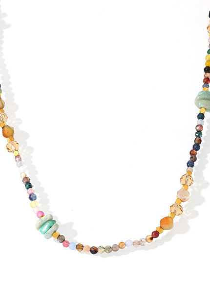 Mystery jewelry, natural stone, faceted crystal stone, beaded clavicle, necklace, stainless steel, sweet and cool women's light luxury spot accessories