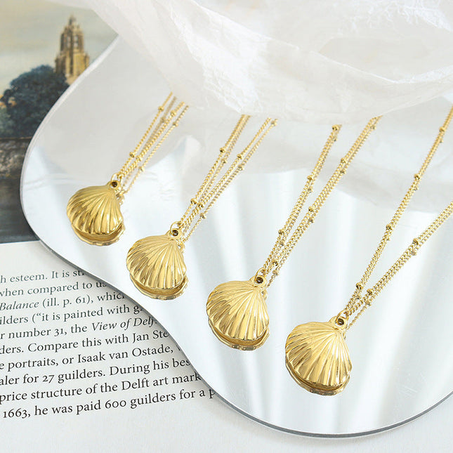 Korean ins, fashion, commuting, traveling, vacation, style jewelry, scallop pendant, necklace, gold-plated and non-fading P948