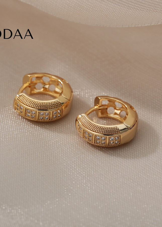 Etoile Earrings | Gold Circular Zirconia Stone Hoop Earrings - Gold - Earrings