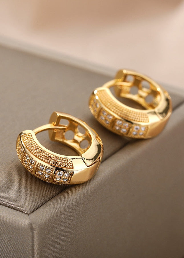 Etoile Earrings | Gold Circular Zirconia Stone Hoop Earrings - Gold - Earrings