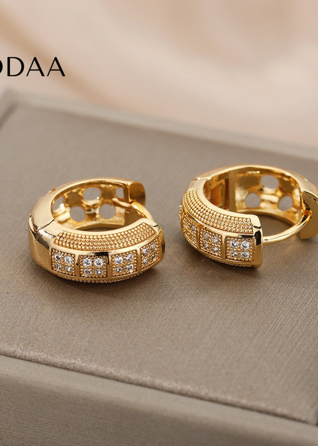 Etoile Earrings | Gold Circular Zirconia Stone Hoop Earrings - Gold - Earrings