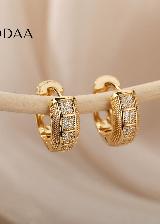 Etoile Earrings | Gold Circular Zirconia Stone Hoop Earrings - Gold - Earrings