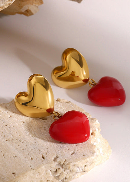 Jieding stainless steel niche design sense love drip oil earrings small and delicate earrings European and American Internet celebrity new earrings