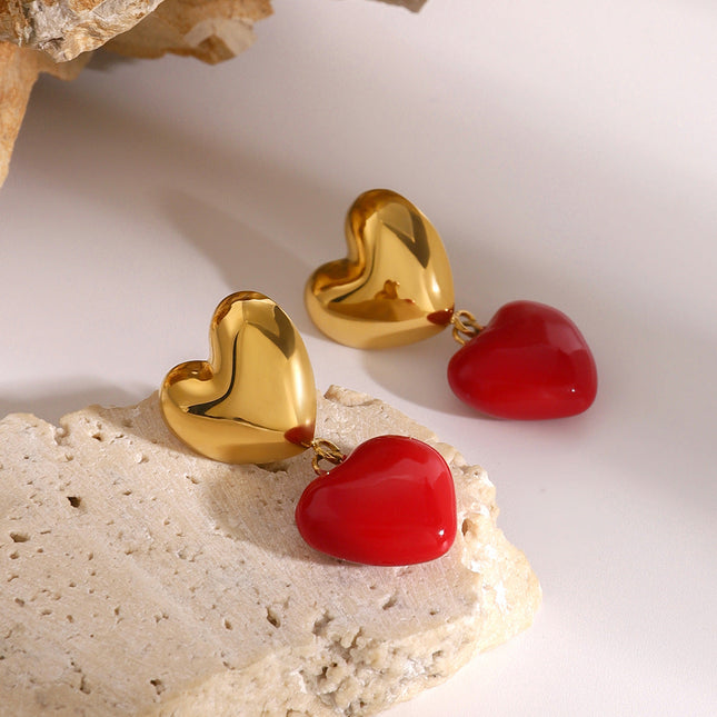 Jieding stainless steel niche design sense love drip oil earrings small and delicate earrings European and American Internet celebrity new earrings