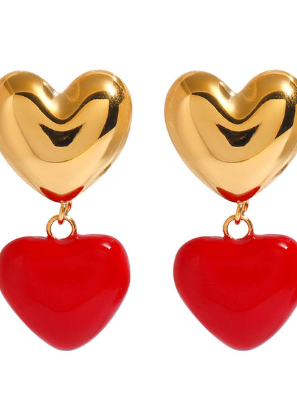 Jieding stainless steel niche design sense love drip oil earrings small and delicate earrings European and American Internet celebrity new earrings