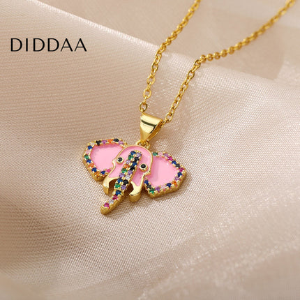 Faisont Pendant Necklace | Gold Zirconia Elephant Animal Chain - Necklaces