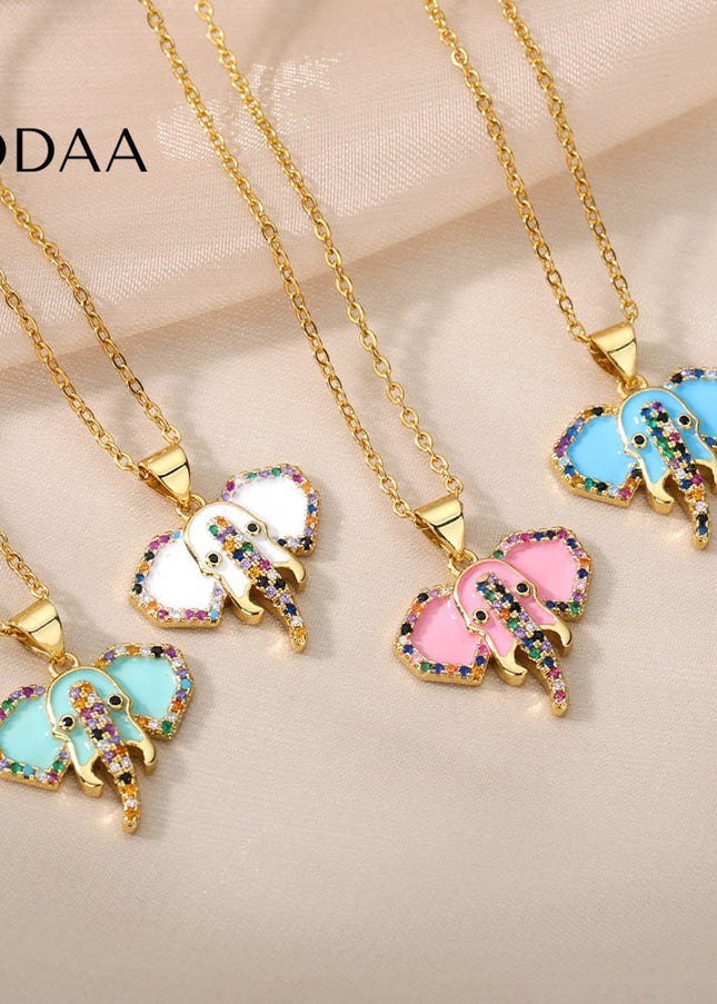 Faisont Pendant Necklace | Gold Zirconia Elephant Animal Chain - Necklaces