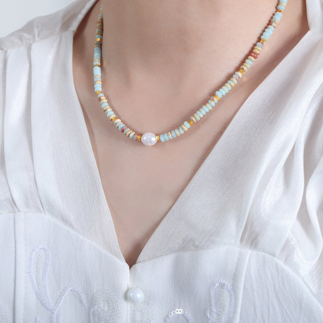 Cross-border new creative niche retro palace style gorgeous fashion hand-beaded clavicle chain pearl light luxury necklace