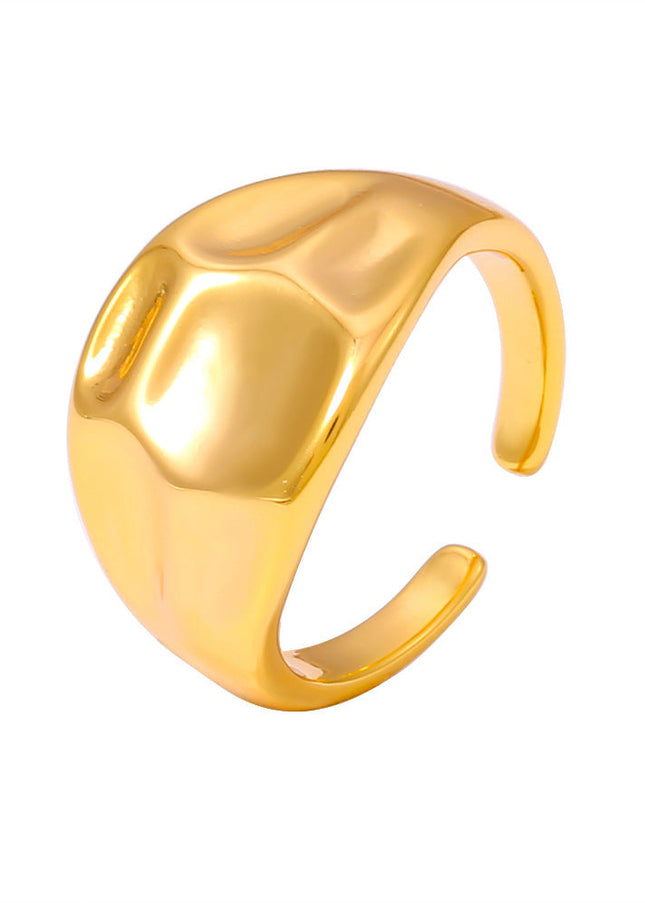 Mystery jewelry, European and American fashion curved open rings, ins, cold wind copper water plated 18K gold, concave and convex texture ring