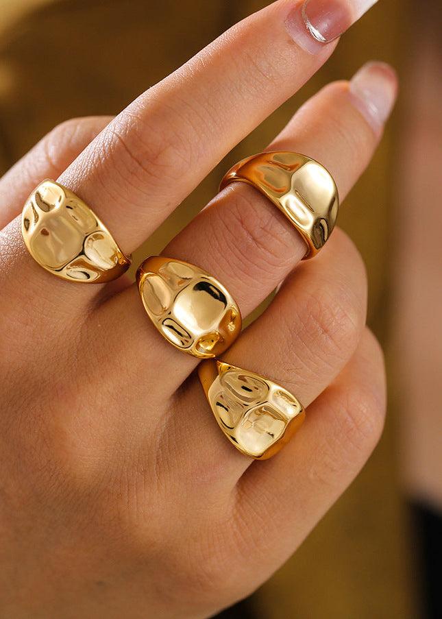 Mystery jewelry, European and American fashion curved open rings, ins, cold wind copper water plated 18K gold, concave and convex texture ring