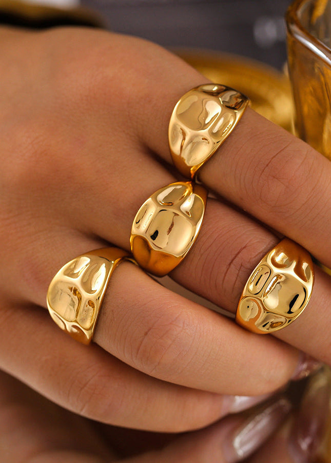 Mystery jewelry, European and American fashion curved open rings, ins, cold wind copper water plated 18K gold, concave and convex texture ring