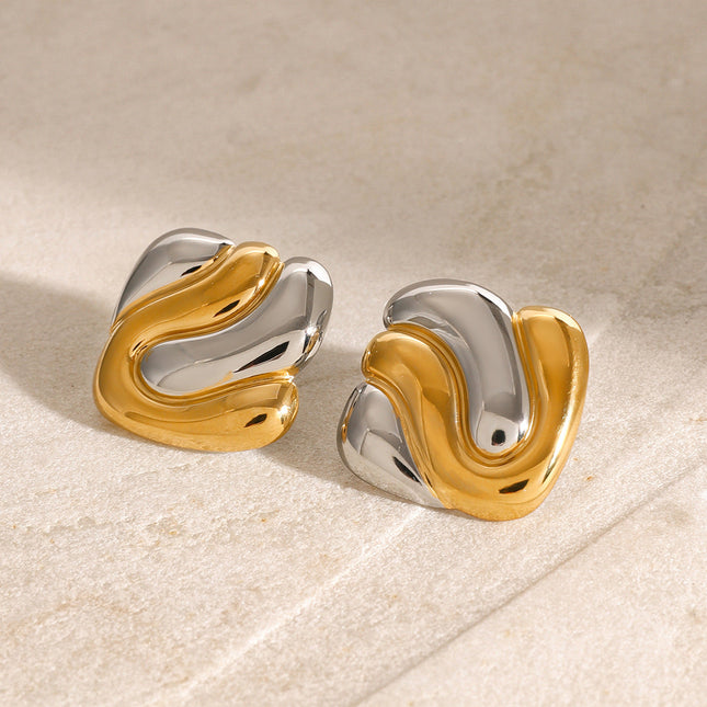 Jieding European and American stainless steel geometric earrings high-end ins color-matched contrasting earrings cross-border titanium steel earrings women