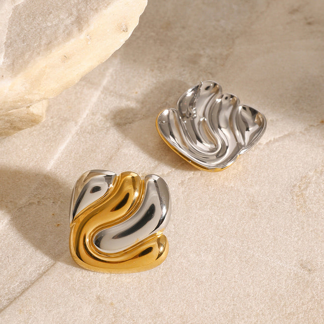 Jieding European and American stainless steel geometric earrings high-end ins color-matched contrasting earrings cross-border titanium steel earrings women