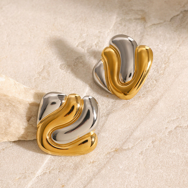 Jieding European and American stainless steel geometric earrings high-end ins color-matched contrasting earrings cross-border titanium steel earrings women